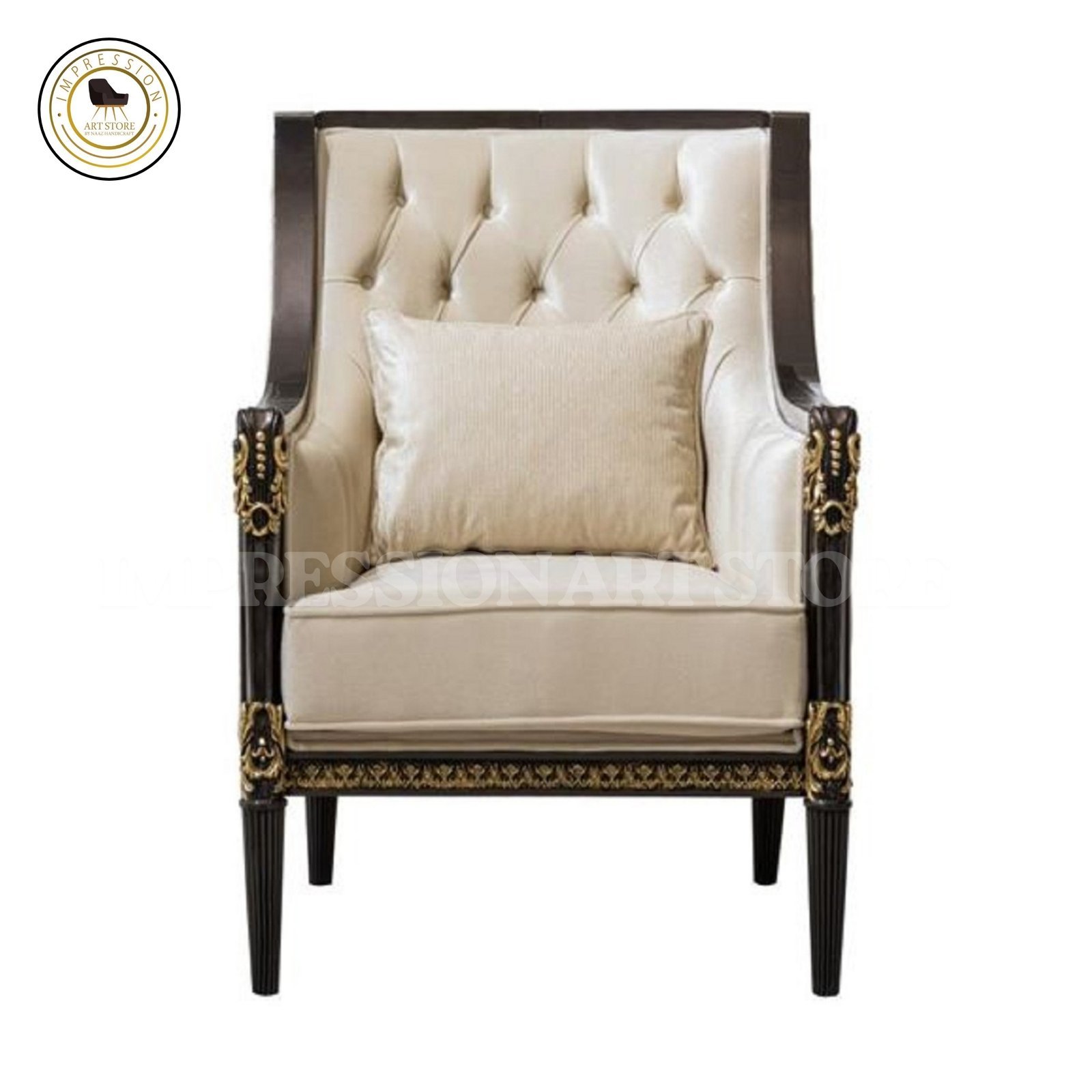 Teak Wood Sofa Set 5 Seater with Table | Rolled Arm Design & Champagne Upholstery - Image 5