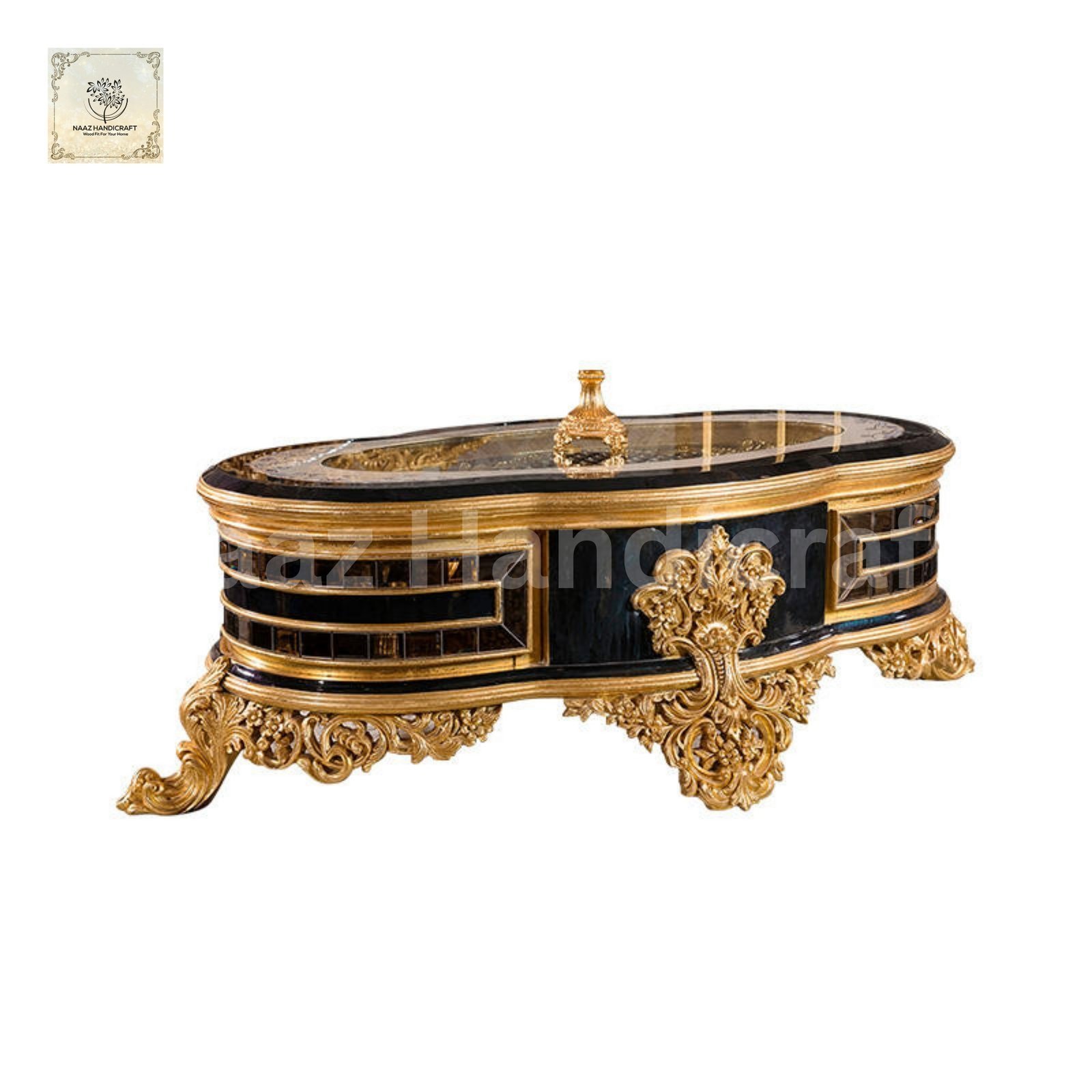 Set 5 Seater 3+1+1 with Center Table | Luxury Handcarving Design (Golden and White) - Image 5