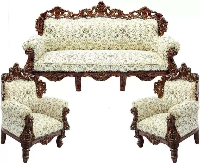 Rococo-Inspired Teakwood Sofa Set with Premium Silk Upholstery