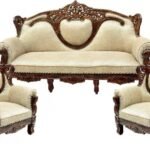 Rococo Teakwood Sofa Set with Silk for Living & Guest