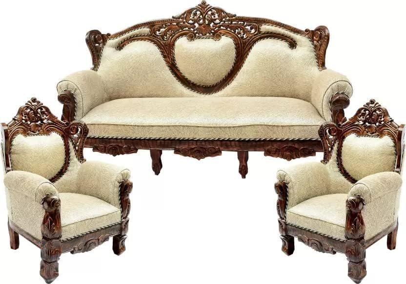 Rococo Teakwood Sofa Set with Silk for Living & Guest