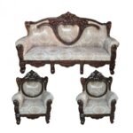 5 Seater Luxury Teak Wood Sofa Set with Silk Fabric & 40 Density Cushion
