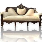 Handcrafted Sheesham Wood Sofa – Plush Beige Antique