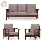 Teak Wood Sofa Set 5 Seater (3+1+1) | Classic Design with Grey