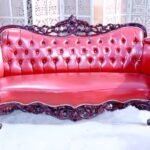Premium Red Fabric 3 Seater Sofa with Teak Wood Frame