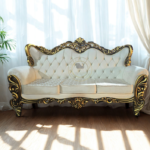 Classic 3 Seater Wooden Sofa with Cushioned Seats