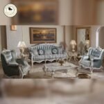 Luxury 5-Seater Teak Wood Sofa Set with Table | Hand-Carved Antique Silver Finish