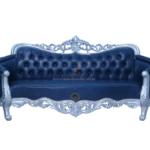 Premium Blue Fabric 3 Seater Sofa with Teak Frame
