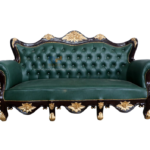 Modern Green Three Seater Sofa with Wood Frame