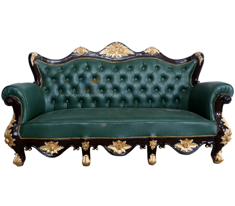 Modern Green Three Seater Sofa with Wood Frame