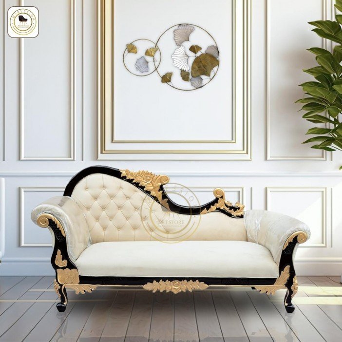 thumb_800_702_55 Solid Teak Royal Handcarved 3-Seater Sofa Diwan, Black & White - Image 1