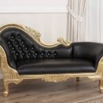 Majestic Gold: Royal Carving 3-Seater Leatherette Sofa (Black)