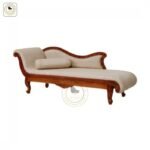 Elegant Teak Wood Chaise Lounge with Carved Frame, Beige